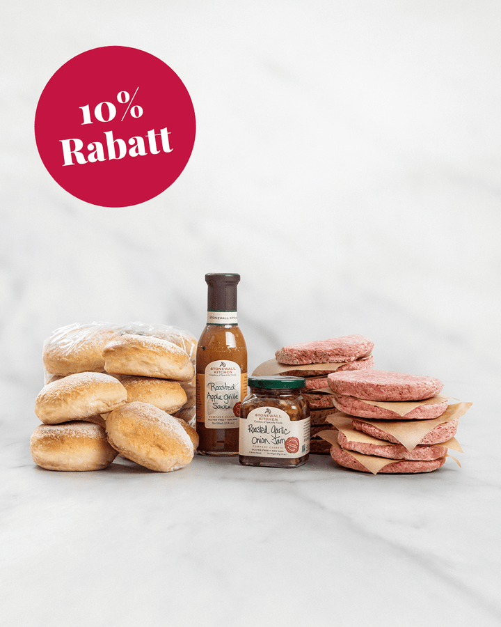 wagyu burger paket mit dinkel buns und ausgewählten saucen für nächsten grillabend mit freunden